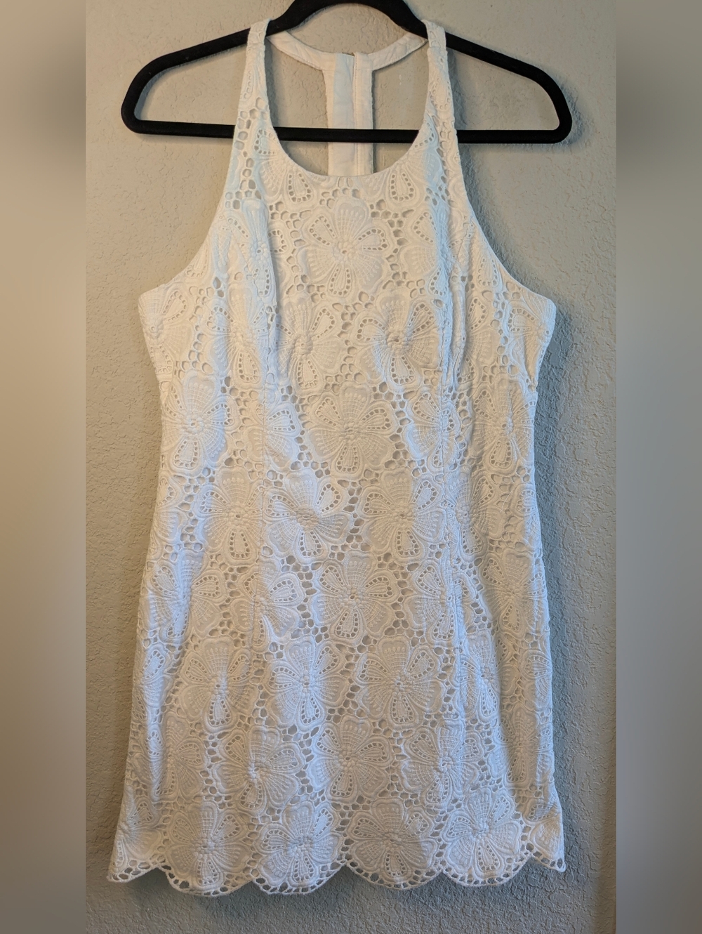 Lilly Pulitzer Lace Shift Dress Size 10 White 100% Cotton T Strap Excellent Chic
